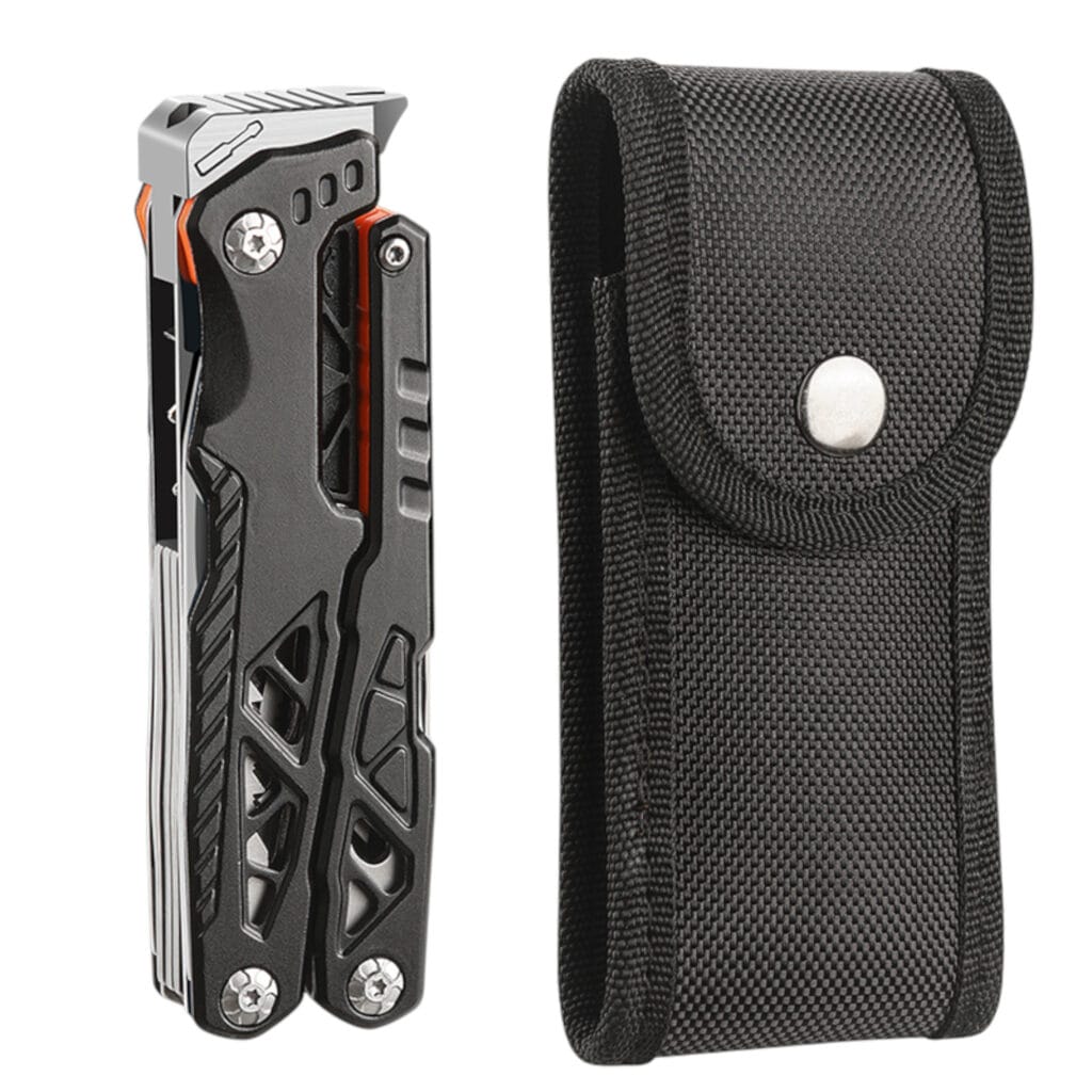 Narzędzie wielofunkcyjne Multitool 17w1 – czarny | nóż, kombinerki, krzesiwo + etui do pasa