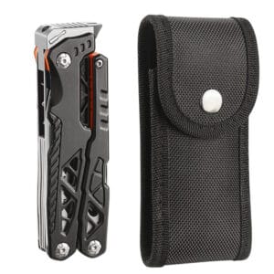 Narzędzie wielofunkcyjne Multitool 17w1 – czarny | nóż, kombinerki, krzesiwo + etui do pasa